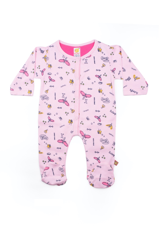 Pink Romper with butter fly print - Wow Fine Fashion For Kids